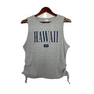 No Boundaries Juniors Large Hawaii 90s Graphic Tank Top Ribbed Ruched Gray